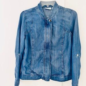 Chico's Womens Embroidered Birds Light Denim Jacket Size 0